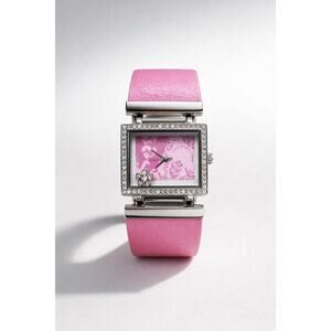 Disney Tinkerbell Pink Watch Floating Charm Rhinestone Case New Battery